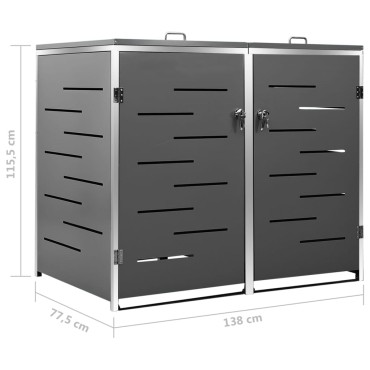 vidaXL Πλαίσιο Κάδων Απορρ. Διπλό με Ρόδες 138x77,5x112,5 εκ Αν. Ατσα.