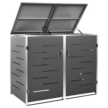 vidaXL Πλαίσιο Κάδων Απορρ. Διπλό με Ρόδες 138x77,5x112,5 εκ Αν. Ατσα.