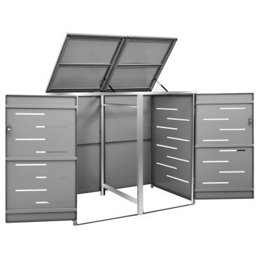 vidaXL Πλαίσιο Κάδων Απορρ. Διπλό με Ρόδες 138x77,5x112,5 εκ Αν. Ατσα.