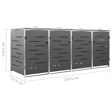 vidaXL Πλαίσιο Κάδων Απορρ. Τετραπλό Ρόδες 276,5x77,5x112,5εκ Αν. Ατσ.