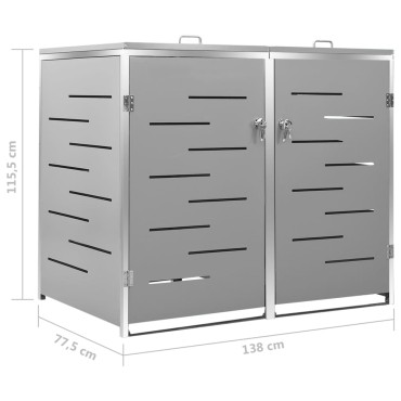 vidaXL Πλαίσιο Κάδων Απορρ. Διπλό με Ρόδες 138x77,5x112,5 εκ Αν. Ατσα.