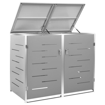 vidaXL Πλαίσιο Κάδων Απορρ. Διπλό με Ρόδες 138x77,5x112,5 εκ Αν. Ατσα.
