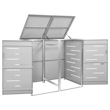 vidaXL Πλαίσιο Κάδων Απορρ. Διπλό με Ρόδες 138x77,5x112,5 εκ Αν. Ατσα.