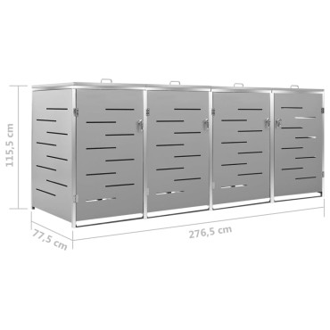 vidaXL Πλαίσιο Κάδων Απορρ. Τετραπλό Ρόδες 276,5x77,5x112,5εκ Αν. Ατσ.