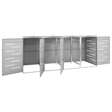 vidaXL Πλαίσιο Κάδων Απορρ. Τετραπλό Ρόδες 276,5x77,5x112,5εκ Αν. Ατσ.