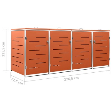 vidaXL Πλαίσιο Κάδων Απορρ. Τετραπλό Ρόδες 276,5x77,5x112,5εκ Αν. Ατσ.