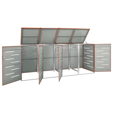 vidaXL Πλαίσιο Κάδων Απορρ. Τετραπλό Ρόδες 276,5x77,5x112,5εκ Αν. Ατσ.