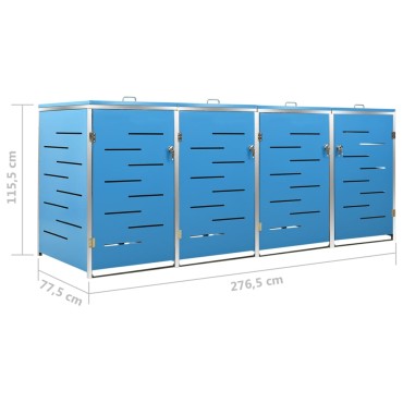 vidaXL Πλαίσιο Κάδων Απορρ. Τετραπλό Ρόδες 276,5x77,5x112,5εκ Αν. Ατσ.