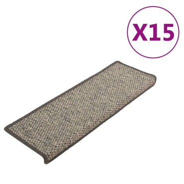 vidaXL Πατάκια Σκάλας Αυτοκόλ. 15 τεμ. Όψη Σιζάλ Γκρι/Μπεζ 65x21x4 εκ.