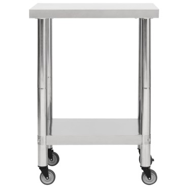 vidaXL Πάγκος Εργασίας Κουζίνας με Ροδάκια 60x30x85 εκ Ανοξείδ. Ατσάλι