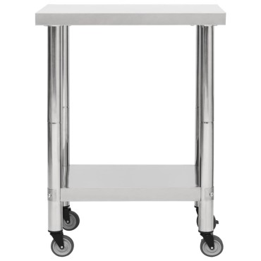 vidaXL Πάγκος Εργασίας Κουζίνας με Ροδάκια 80x45x85 εκ Ανοξείδ. Ατσάλι