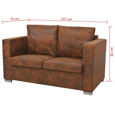 vidaXL Καναπές Διθέσιος 137x73x82cm από Συνθετικό Καστόρι 1 τεμ.