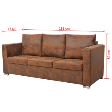 vidaXL Καναπές Τριθέσιος 191x73x82cm από Συνθετικό Καστόρι 1 τεμ.