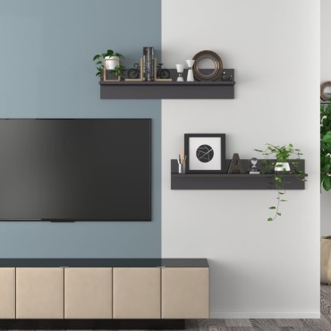vidaXL Ραφιέρες Τοίχου 2 τεμ. Γυαλιστερό Γκρι 80x11,5x18cm Επεξ. Ξύλο