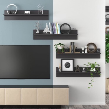 vidaXL Ραφιέρες Τοίχου 4 τεμ. Γυαλιστερό Γκρι 80x11,5x18cm Επεξ. Ξύλο