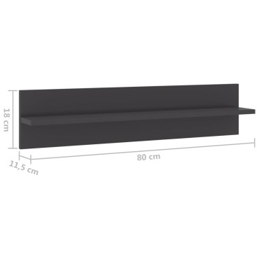 vidaXL Ραφιέρες Τοίχου 4 τεμ. Γυαλιστερό Γκρι 80x11,5x18cm Επεξ. Ξύλο