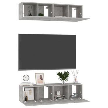 vidaXL Έπιπλα Τηλεόρασης 4 τεμ. Γκρι Σκυρ. 60x30x30cm από Επεξ. Ξύλο