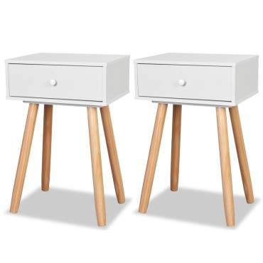 vidaXL Κομοδίνα 2 τεμ. Λευκά 40x30x61cm από Μασίφ Ξύλο Πεύκου