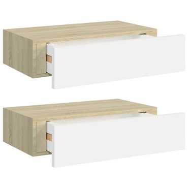 vidaXL Ράφια Τοίχου Συρτάρια 2 τεμ. Δρυς/Λευκό 40x23,5x10cm από MDF