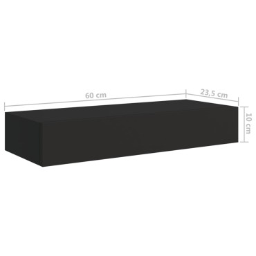 vidaXL Ράφι Επιτοίχιο με Συρτάρι Μαύρο 60x23,5x10cm από MDF 1 τεμ.