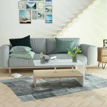 vidaXL Τραπεζάκι Σαλονιού Δρυς και Λευκό 90x59x42cm Επεξ. Ξύλο 1 τεμ.