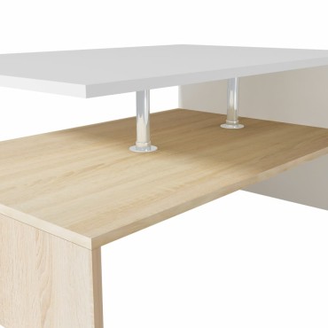 vidaXL Τραπεζάκι Σαλονιού Δρυς και Λευκό 90x59x42cm Επεξ. Ξύλο 1 τεμ.