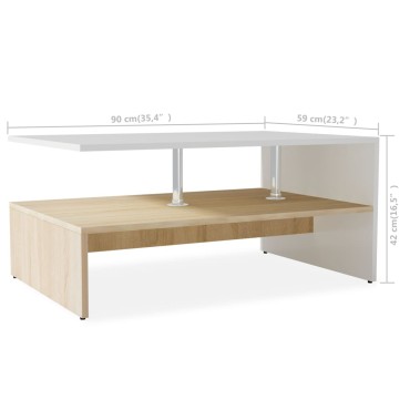 vidaXL Τραπεζάκι Σαλονιού Δρυς και Λευκό 90x59x42cm Επεξ. Ξύλο 1 τεμ.
