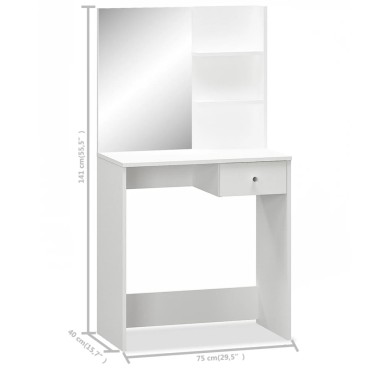 vidaXL Μπουντουάρ Λευκό 75x40x141cm από Επεξ. Ξύλο 1 τεμ.