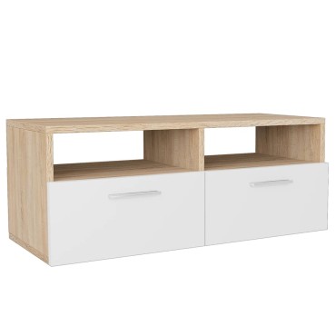 vidaXL Έπιπλο Τηλεόρασης Δρυς / Λευκό 95x35x36cm από Επεξ. Ξύλο
