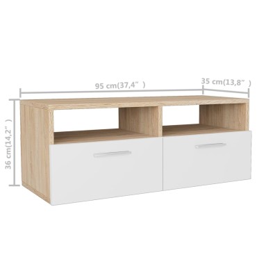 vidaXL Έπιπλο Τηλεόρασης Δρυς / Λευκό 95x35x36cm από Επεξ. Ξύλο