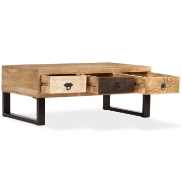 vidaXL Τραπεζάκι Σαλονιού με 3 Συρτάρια 90x50x35cm Μασίφ Ξύλο Μάνγκο 1 τεμ.