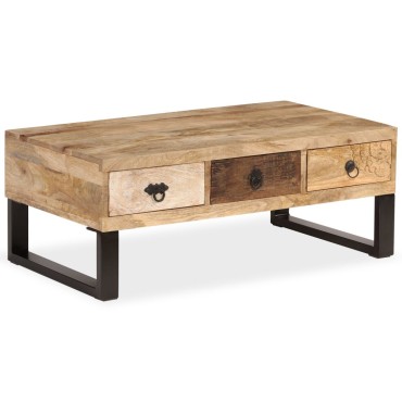vidaXL Τραπεζάκι Σαλονιού με 3 Συρτάρια 90x50x35cm Μασίφ Ξύλο Μάνγκο 1 τεμ.