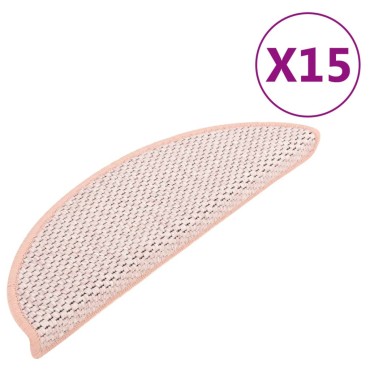 vidaXL Πατάκια Σκάλας Αυτοκόλ. 15 τεμ. Όψη Σιζάλ 65x21x4 εκ. Ροζ