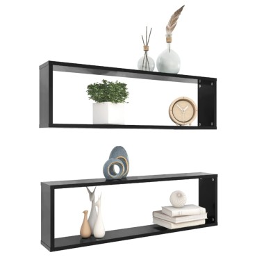 vidaXL Ράφια Κύβοι Τοίχου 2 τεμ. Μαύρα 100x15x30cm Επεξ. Ξύλο
