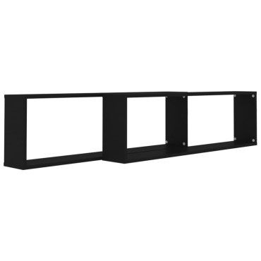 vidaXL Ράφια Κύβοι Τοίχου 2 τεμ. Μαύρα 100x15x30cm Επεξ. Ξύλο