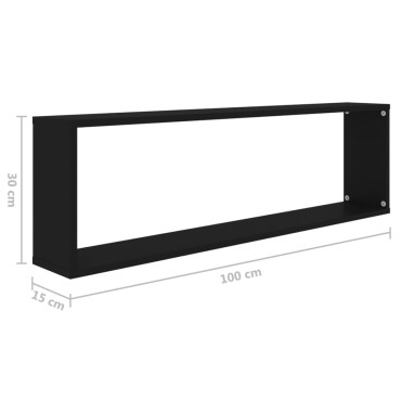 vidaXL Ράφια Κύβοι Τοίχου 2 τεμ. Μαύρα 100x15x30cm Επεξ. Ξύλο