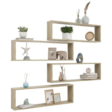 vidaXL Ράφια Κύβοι Τοίχου 4 τεμ. Sonoma Δρυς 100x15x30cm Επεξ. Ξύλο