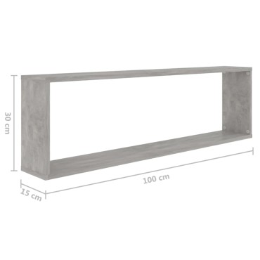 vidaXL Ράφια Κύβοι Τοίχου 2 τεμ. Γκρι Σκυρ. 100x15x30cm Επεξ. Ξύλο