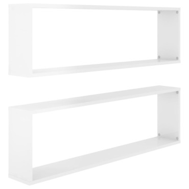 vidaXL Ράφια Κύβοι Τοίχου 2 τεμ. Γυαλ. Λευκό 100x15x30cm Επεξ. Ξύλο