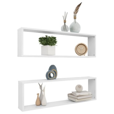 vidaXL Ράφια Κύβοι Τοίχου 2 τεμ. Γυαλ. Λευκό 100x15x30cm Επεξ. Ξύλο