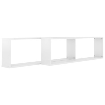 vidaXL Ράφια Κύβοι Τοίχου 2 τεμ. Γυαλ. Λευκό 100x15x30cm Επεξ. Ξύλο