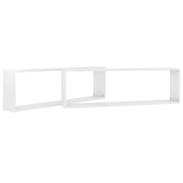vidaXL Ράφια Κύβοι Τοίχου 2 τεμ. Γυαλ. Λευκό 100x15x30cm Επεξ. Ξύλο