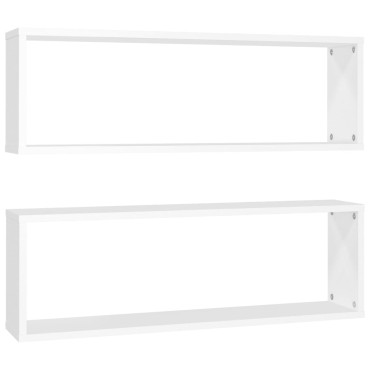vidaXL Ράφια Κύβοι Τοίχου 2 τεμ. Λευκά 80x15x26,5cm Επεξ. Ξύλο