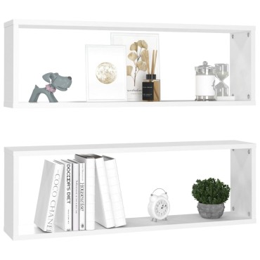 vidaXL Ράφια Κύβοι Τοίχου 2 τεμ. Λευκά 80x15x26,5cm Επεξ. Ξύλο