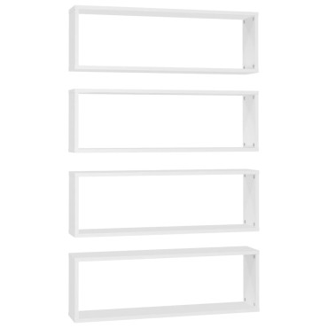 vidaXL Ράφια Κύβοι Τοίχου 4 τεμ. Λευκά 80x15x26,5cm Επεξ. Ξύλο