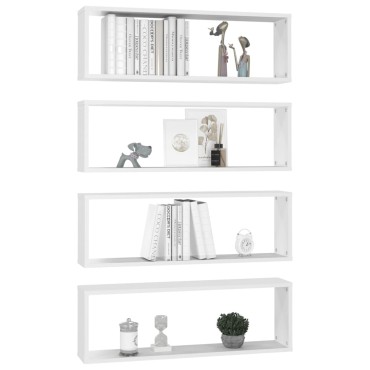 vidaXL Ράφια Κύβοι Τοίχου 4 τεμ. Λευκά 80x15x26,5cm Επεξ. Ξύλο