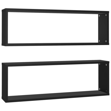vidaXL Ράφια Κύβοι Τοίχου 2 τεμ. Μαύρα 80x15x26,5cm Επεξ. Ξύλο