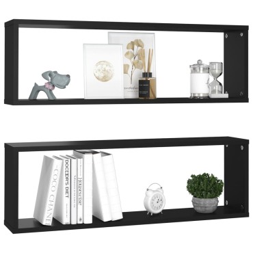 vidaXL Ράφια Κύβοι Τοίχου 2 τεμ. Μαύρα 80x15x26,5cm Επεξ. Ξύλο