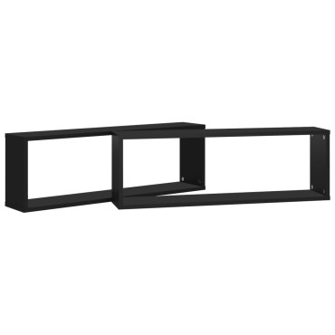 vidaXL Ράφια Κύβοι Τοίχου 2 τεμ. Μαύρα 80x15x26,5cm Επεξ. Ξύλο