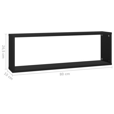 vidaXL Ράφια Κύβοι Τοίχου 2 τεμ. Μαύρα 80x15x26,5cm Επεξ. Ξύλο